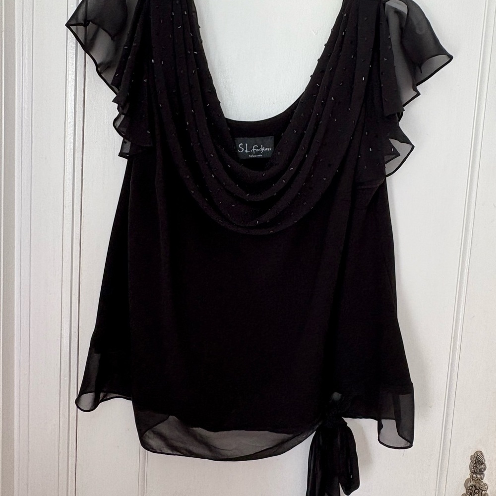 S.L. Fashions Black Beaded Blouse